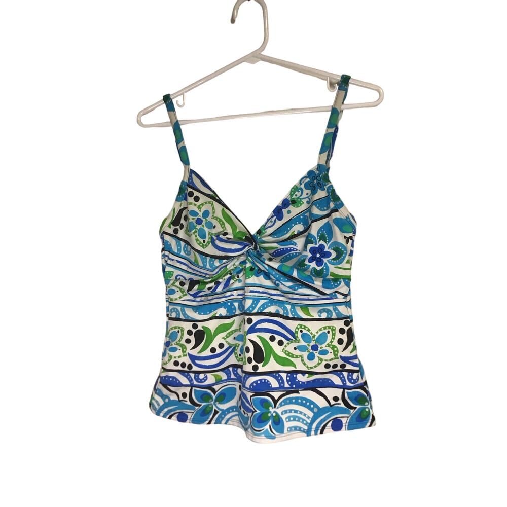 Miraclesuit Blue and Green Floral Design Tankini Top Size 10